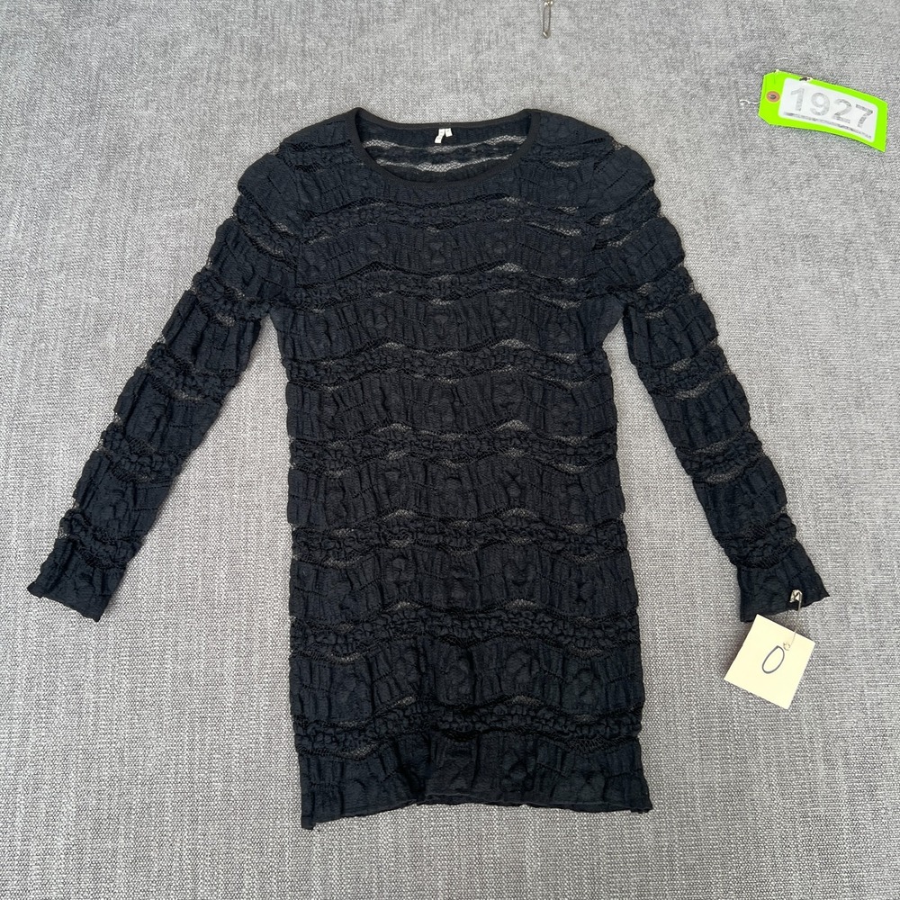IRO Tanny Mesh Tunic Top Womens 0 Black Long Sleeve Ruched Evening Night Out
